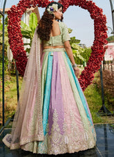 Organza lehenga with sequins and moti work