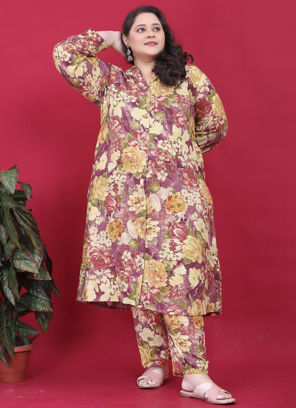Multicolor Plus Size Printed Kurta Pant Set with Pockets – Premium Rayon Fabric