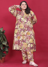 Multicolor Plus Size Printed Kurta Pant Set with Pockets – Premium Rayon Fabric