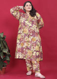 Multicolor Plus Size Printed Kurta Pant Set with Pockets – Premium Rayon Fabric