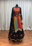 Navratri lehenga choli in viscose cotton with thread embroidery and tassels