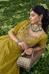 Mustard Green Tissue Lehenga Set – Festive Edit - Gunj Fashion