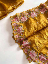 Mustard Silk Saree with Embroidery & Cut Work – Pure Crush Silk Saree