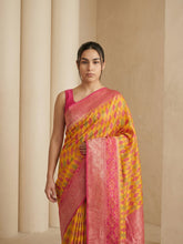 Orange Premium Patola Silk Ikat Meenakari Zari Woven Saree with Contrast Pallu and Brocade Blouse