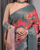 Multicolor Handloom Cotton Saree with Rajasthani Folk Dance Digital Print & Contrast Zari Border | Artistic Cultural Drape | 5.5m Saree + 0.8m Blouse