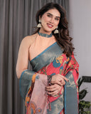 Multicolor Handloom Cotton Saree with Rajasthani Folk Dance Digital Print & Contrast Zari Border | Artistic Cultural Drape | 5.5m Saree + 0.8m Blouse