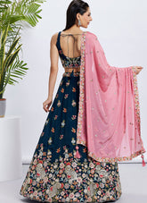 Sequined Navy Blue Lehenga with Dupatta