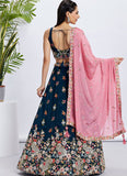 Sequined Navy Blue Lehenga with Dupatta