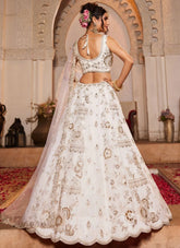 Off White Tissue Bridal Lehenga with Sequins & Moti Embroidery – Affordable Wedding Wear