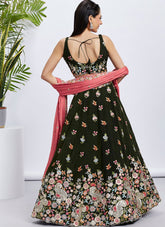 Olive Organza Sangeet Lehenga with Sequins Work
