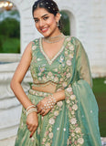 Timeless green tissue lehenga choli outfit with dupatta