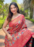 Pink Kanchipattu Silk Party Wear Saree with All-Over Weaves & Contrast Border