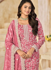 Pink Organza Crush Salwar Kameez Plus Size Festive Outfit