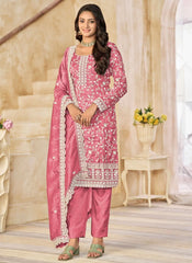 Pink Organza Crush Salwar Kameez Plus Size Festive Outfit