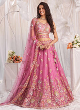 Stunning Pink Sequins Zarkan Work Organza Designer Bridesmaid Lehenga Choli