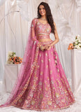 Stunning Pink Sequins Zarkan Work Organza Designer Bridesmaid Lehenga Choli