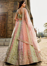 Designer tissue lehenga with sequins and moti