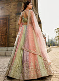 Designer tissue lehenga with sequins and moti