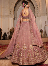 Designer Pink Tissue Lehenga for Women with Moti and Sequins Embroidery