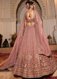 Designer Pink Tissue Lehenga for Women with Moti and Sequins Embroidery