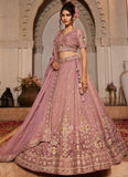 Designer Pink Tissue Lehenga for Women with Moti and Sequins Embroidery