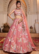 Pink Net Wedding Lehenga with Zarkan & Sequins Embroidery