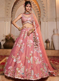 Pink Net Wedding Lehenga with Zarkan & Sequins Embroidery