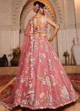 Pink Net Wedding Lehenga with Zarkan & Sequins Embroidery