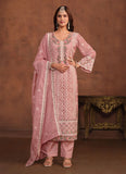 Pink Soft Organza Straight Suit with Embroidery Work for Women