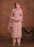 Pink Soft Organza Straight Suit with Embroidery Work for Women