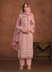Pink Soft Organza Straight Suit with Embroidery Work for Women