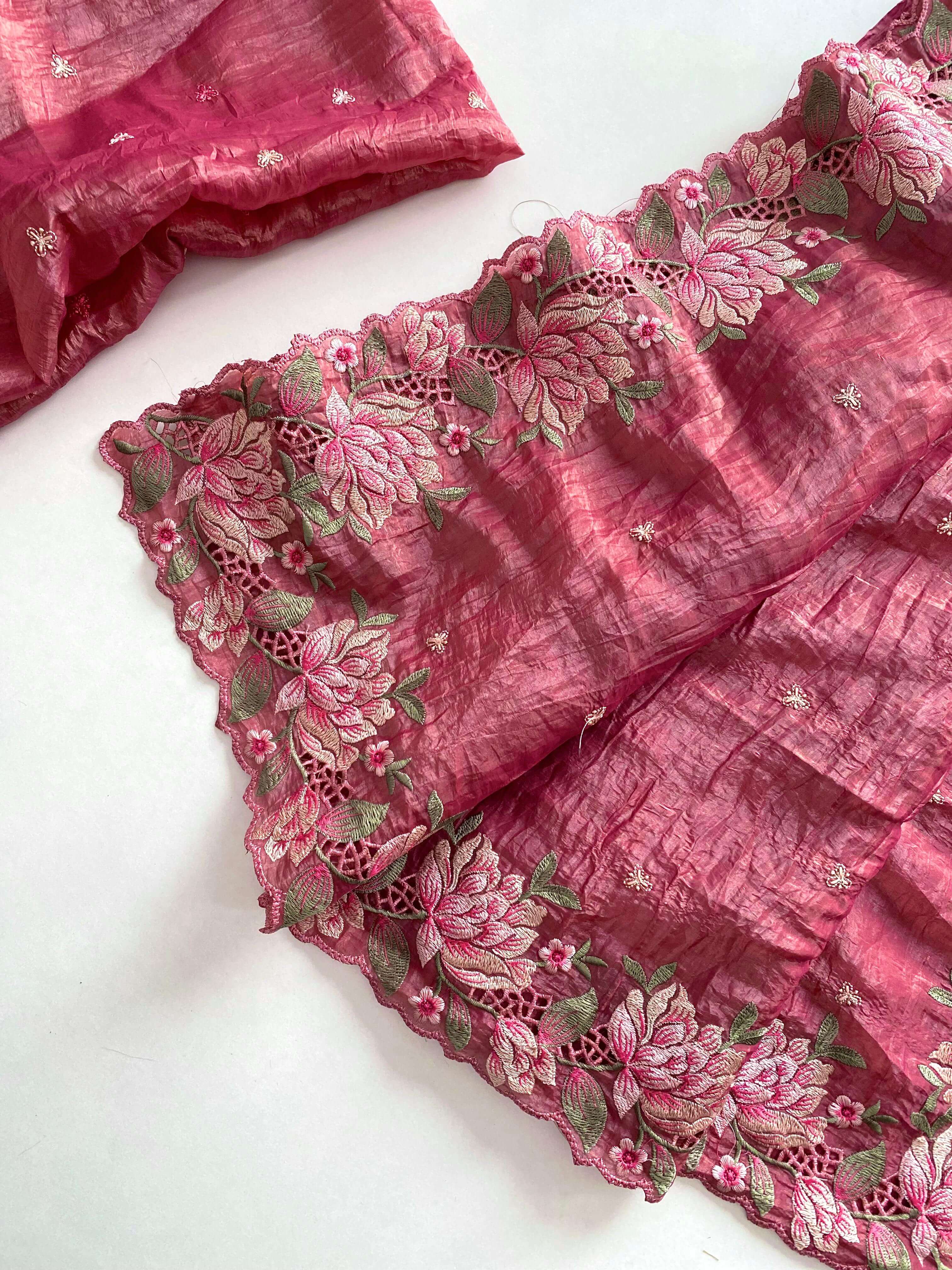 Pink Pure Silk Reception Saree with Embroidery & Cut Work