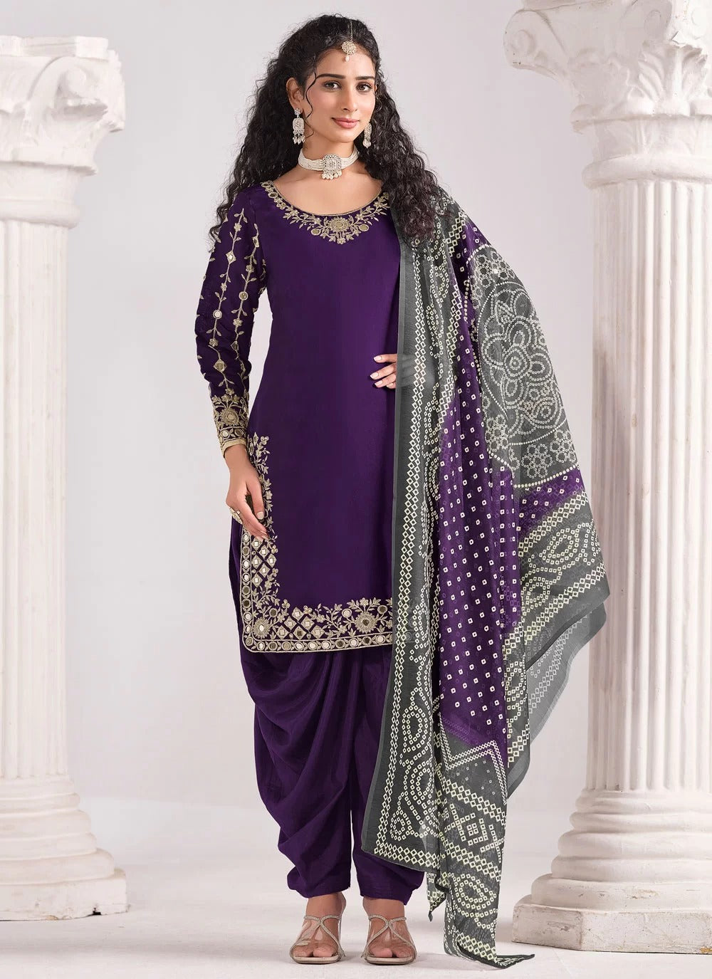 Designer purple Punjabi suit with real mirror embroidery
