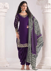 Designer purple Punjabi suit with real mirror embroidery