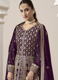 Regal Purple Faux Georgette Embroidered Long Anarkali Suit