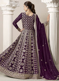 Purple Faux Georgette Embroidered Long Anarkali Suit