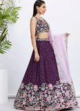 Sequins Embroidered Purple Lehenga with Organza Dupatta