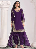Purple festive wear Patiyala suit with Chanderi dupatta