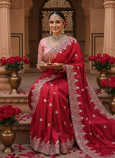 Elegant Red Karwa Chauth Special Satin Silk Saree
