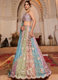 Sequins embroidered turquoise lehenga choli