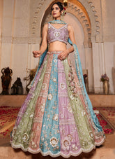 Radiant Turquoise Blue Sequins Embroidered Georgette Wedding Lehenga Choli With Dupatta