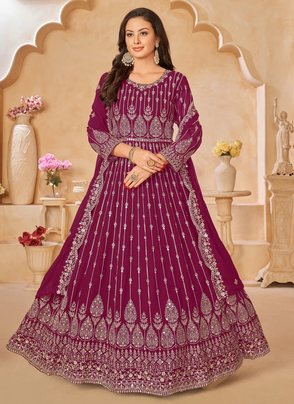 Rani Faux Georgette Abaya Style Embroidered Anarkali Suit with Dupatta