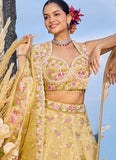 yellow organza wedding lehenga