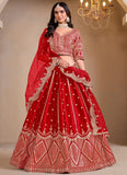 Traditional Red Mirror Work Art Silk Lehenga for Indian Weddings