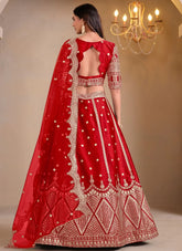 Red Art Silk Bridal Lehenga with Mirror Embroidery