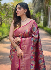 Purple kanchipattu silk saree for wedding