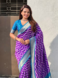 designer purple silk saree with rich pichwai pallu and elegant border