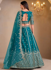 Art Silk Lehenga with Mirror Work in Sea Green