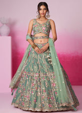 Seagreen Net Lightweight Wedding Lehenga with Moti & Sequins Embroidery