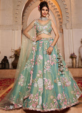 Seagreen Net Wedding Lehenga with Zarkan & Sequins Embroidery